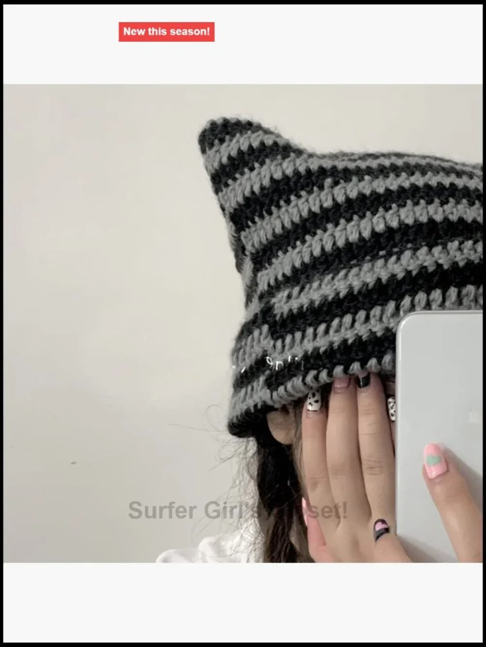 Crochet Cat Beanie Hat Handmade Slouchy Skull Cap Women's